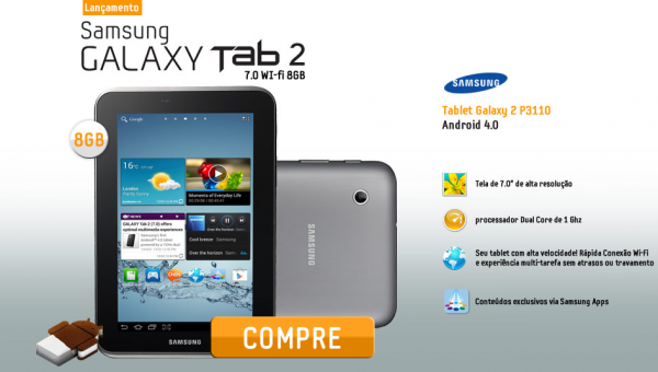 Tablet Samsung Galaxy Tab - Android 4.0 Wi-Fi Tela 7.0